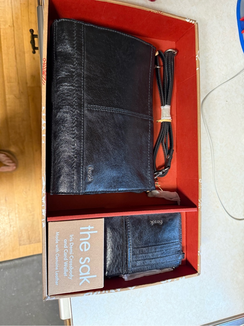 The Sak Black Leather Messenger Crossbody with Matching Wallet